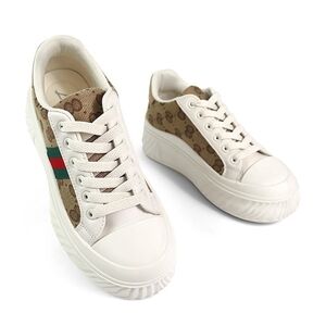 Women's Designer Sneakers with Beige and White